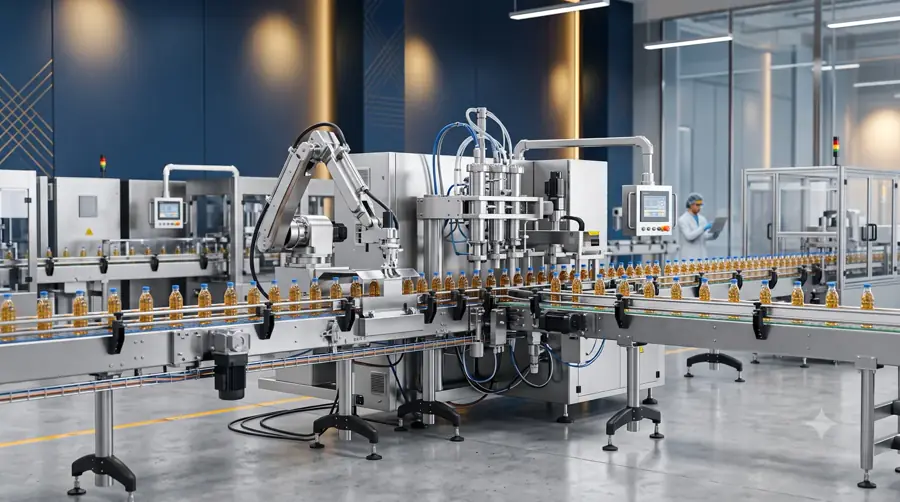 Automated bottling and packaging line for B2B production