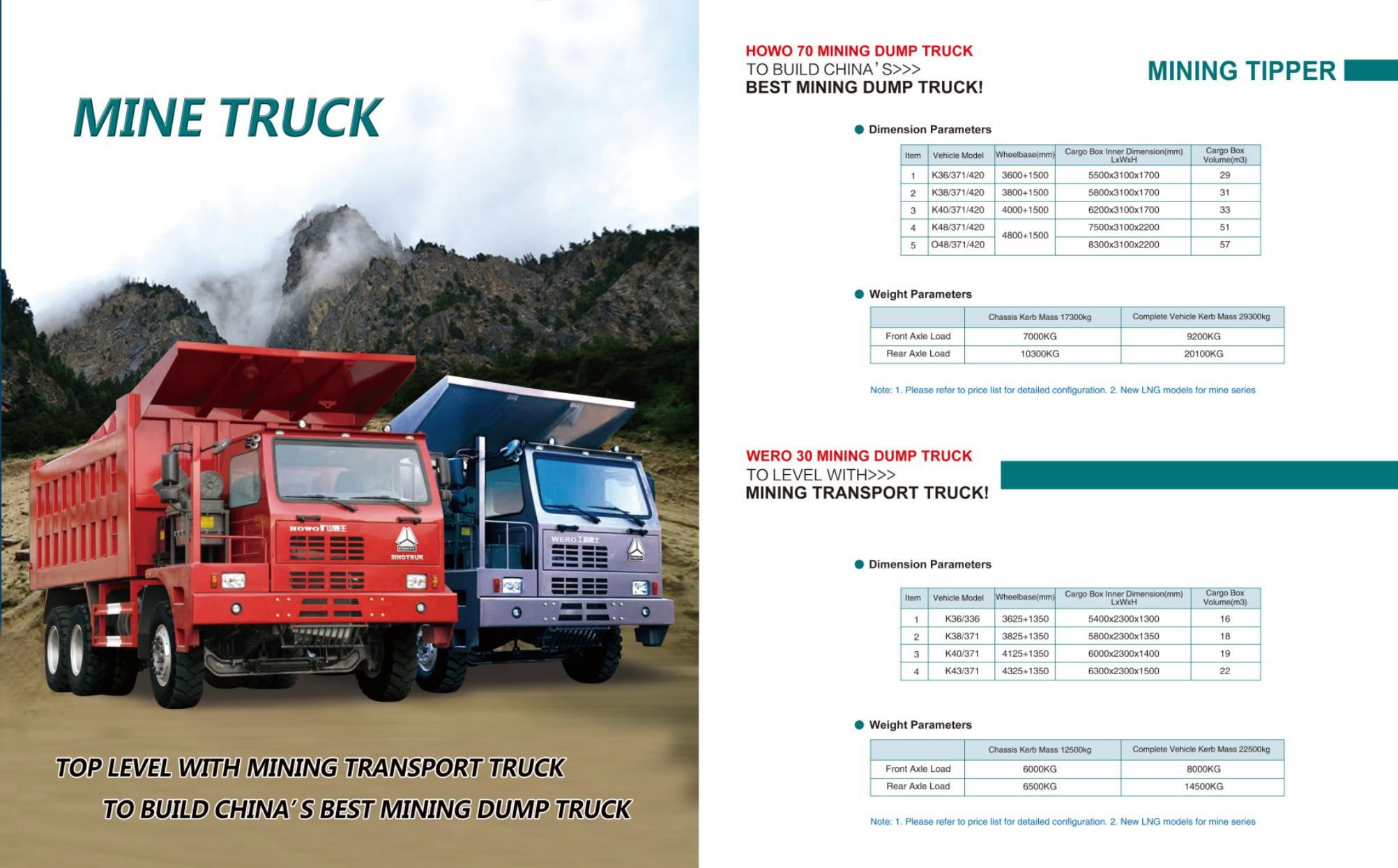 Mining dump and mining transport truck configurations