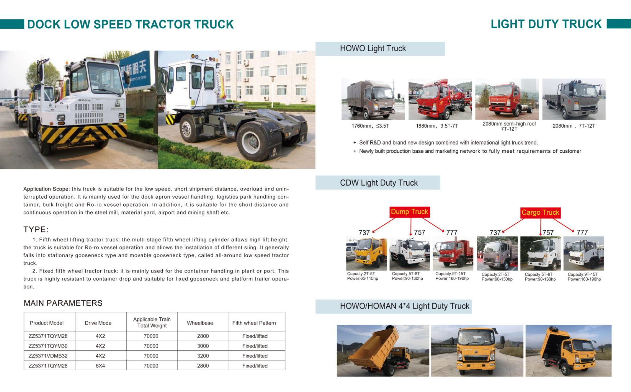 Dock low-speed tractor truck and light truck range