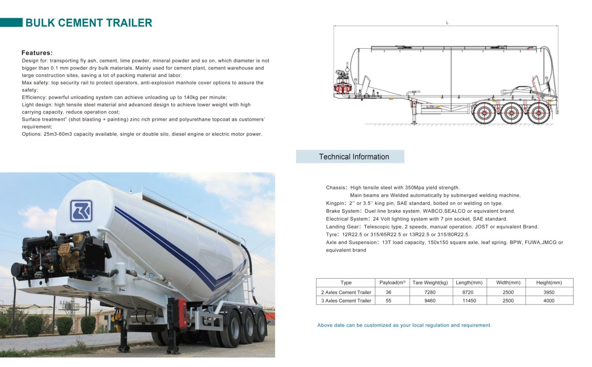Bulk cement trailer for dry powder transport