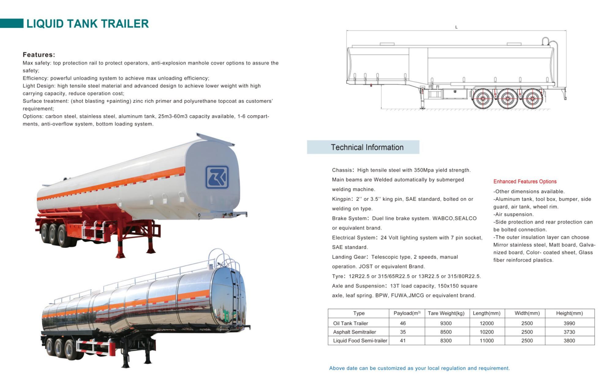 Liquid tank trailer for bulk liquid transport