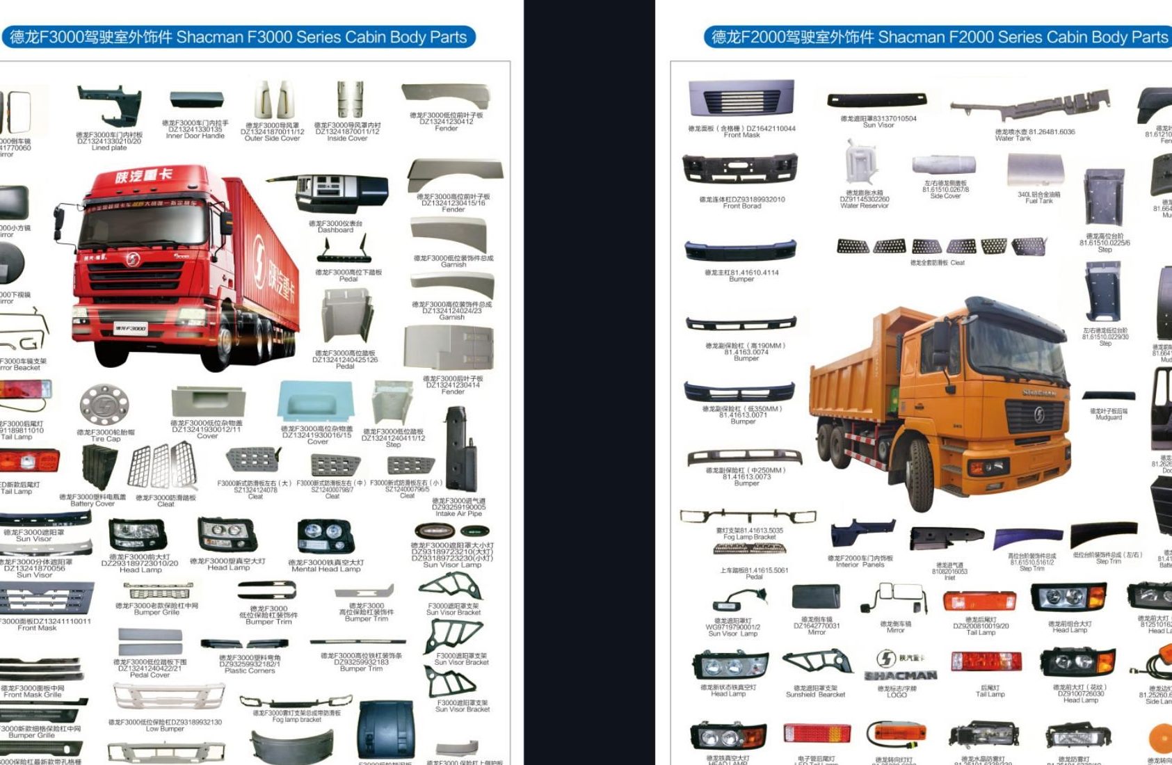 HOWO cabin body panels, lamps, mirrors and bumpers