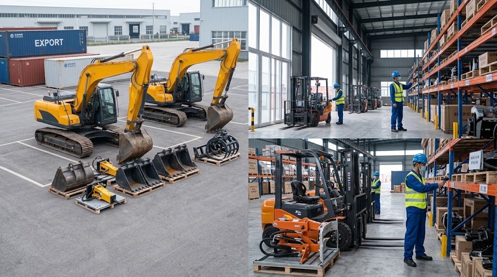 Excavators, forklifts and attachments